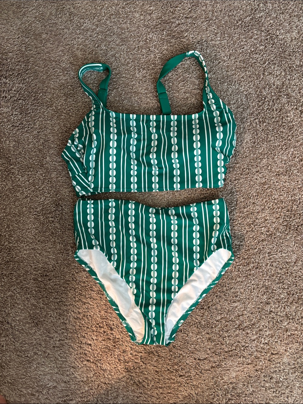 Kona Sol Green and White Striped High-Waist Bikini - Picture 4 of 4